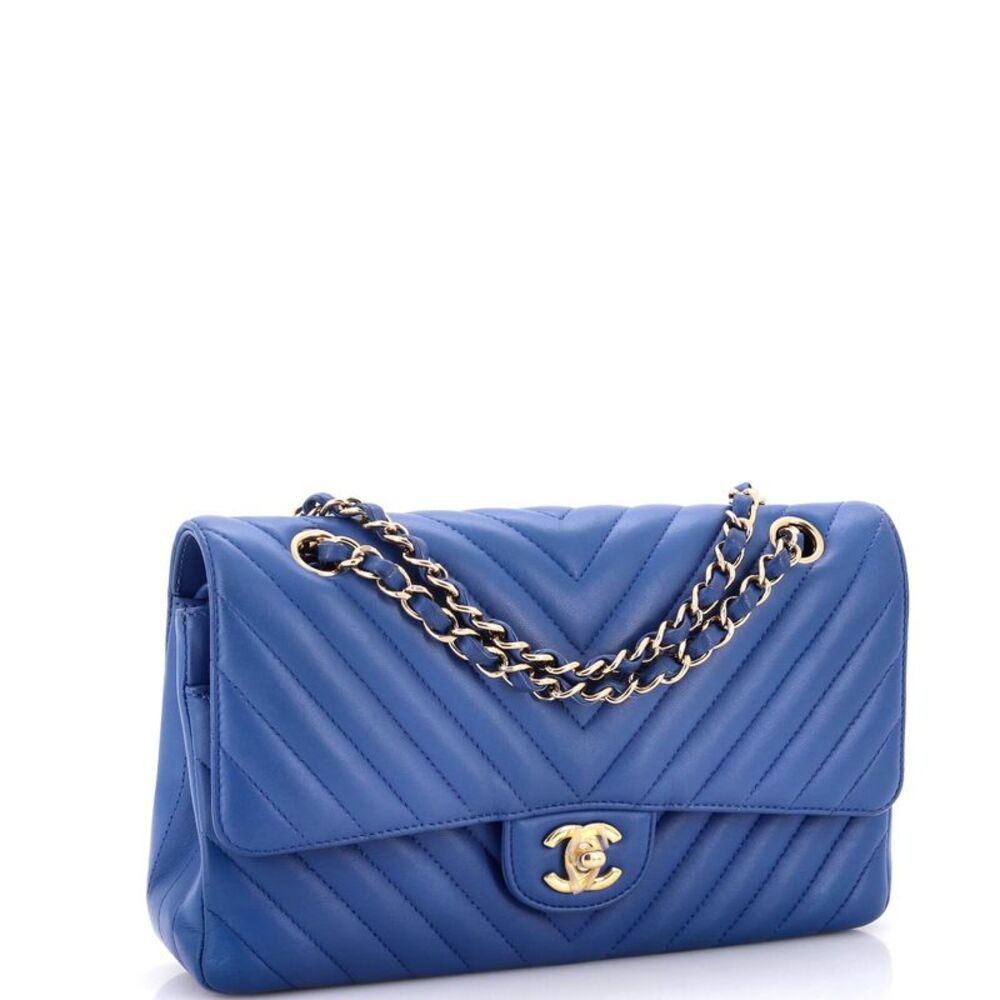 Chanel Classic Double Flap Bag Chevron Lambskin Medium Blue - Picture 3 of 10